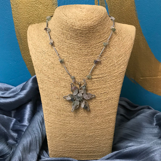 Fluorite Wire-Frame Flower Necklace