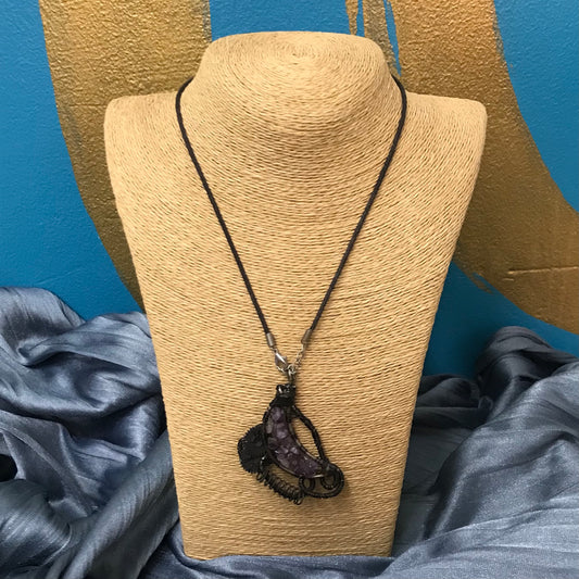 Amethyst Wire-bound Crescent Moon Necklace