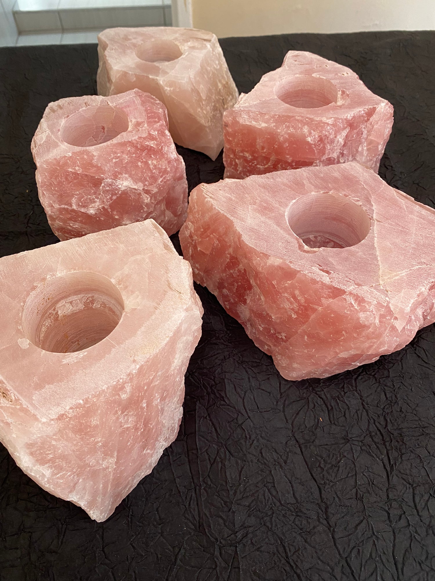 Rose Quartz Candle Holder - Crystal Geological