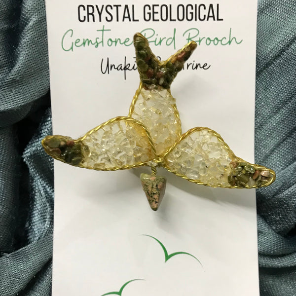 Assorted Gemstone Bird Brooch