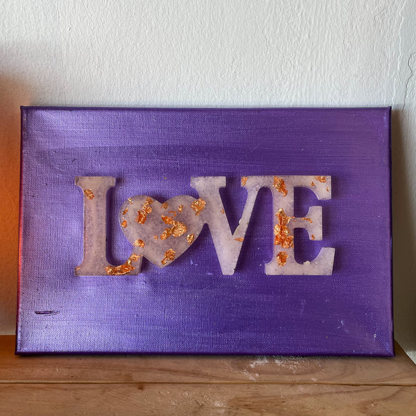 Assorted Gemstone-Resin “Love” Signs on Canvas