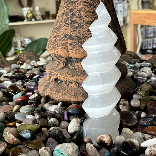 Selenite Spiral Tower - 20cm
