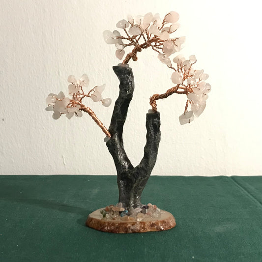 Rose Quartz Gemstone Tree with Agate Base - 15cm