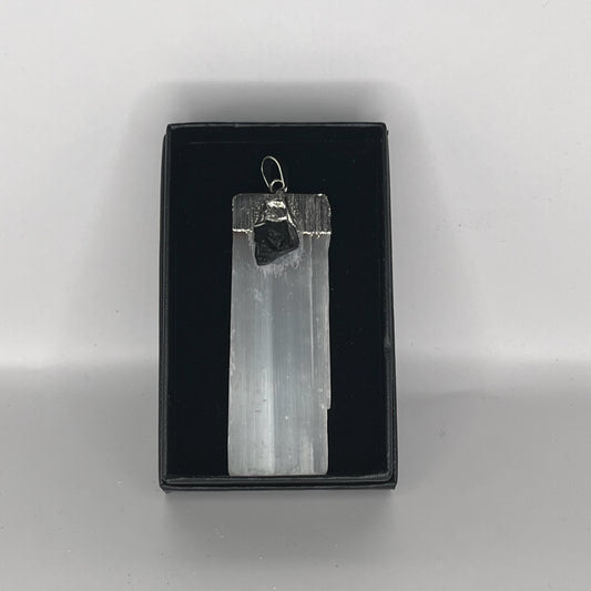 Selenite and Black Tourmaline Pendant
