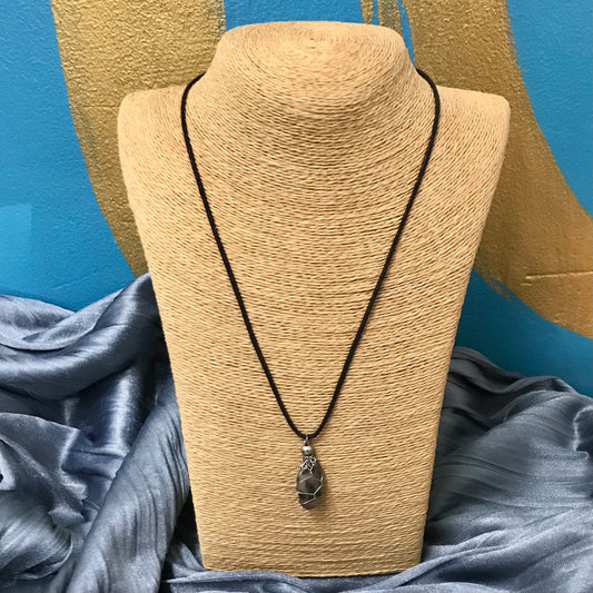 Wire-bound Agate Necklace on Black String