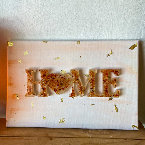 Assorted Gemstone Resin “Home” Signs on Canvas