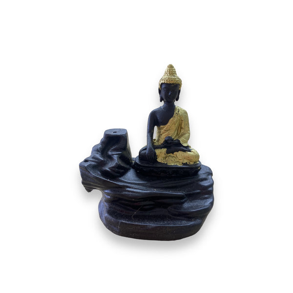 Buddha with Gold Backflow Incense Burner - 12cm