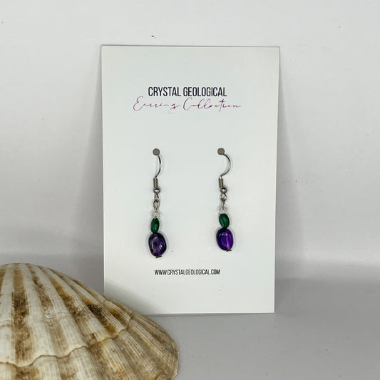 Amethyst and Emerald Beaded Earring Pair