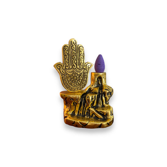 Hamsa Hand Backflow Incense Burner Metal - 12cm