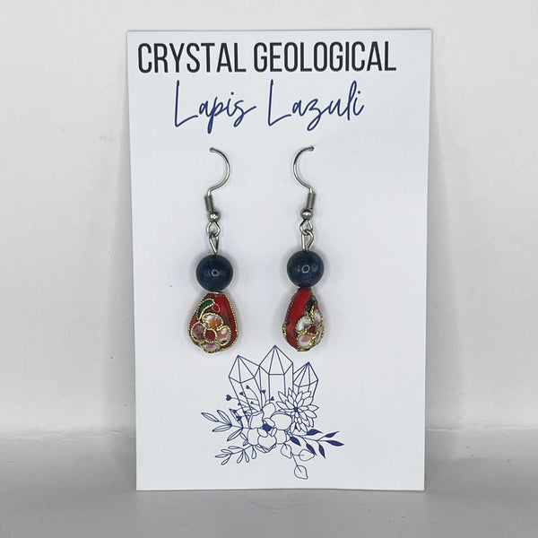 Assorted Gemstone and Cloisonné Beaded Earring Pairs - Crystal Geological