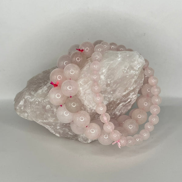 Rose Quartz Round Bead Bracelets - Crystal Geological