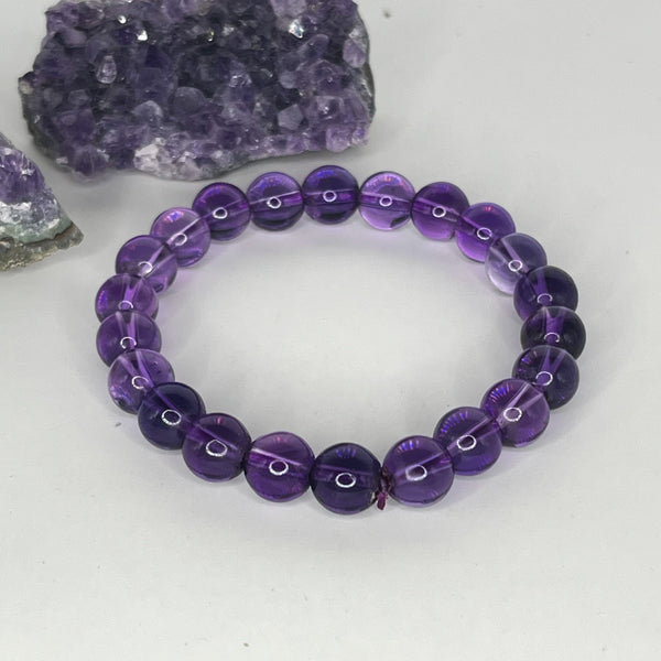 Amethyst Round Bead Bracelets - Crystal Geological