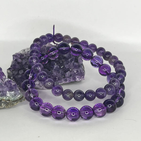 Amethyst Round Bead Bracelets - Crystal Geological