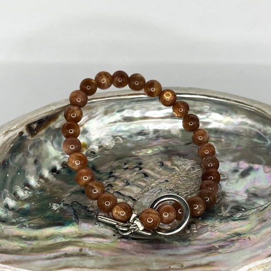 Sunstone Round Bead Bracelet with Clasp