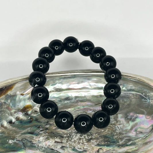 Black Agate Round Bead Bracelet