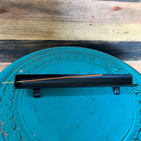 Black Metal Rounded Incense Holder - Crystal Geological