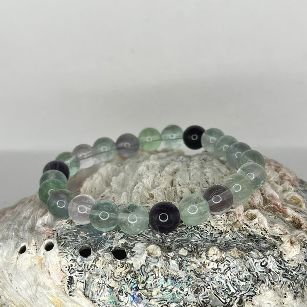 Fluorite Round Bead Bracelet - Crystal Geological