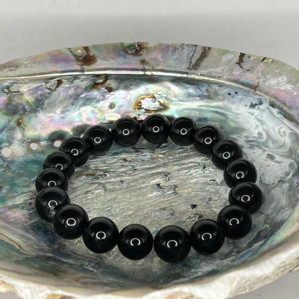 Black Obsidian Round Bead Bracelet - Crystal Geological