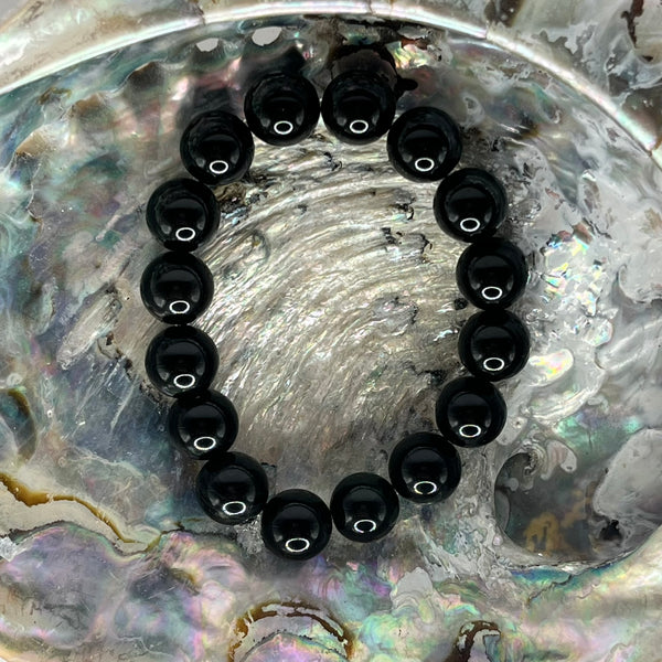 Black Obsidian Round Bead Bracelet - Crystal Geological