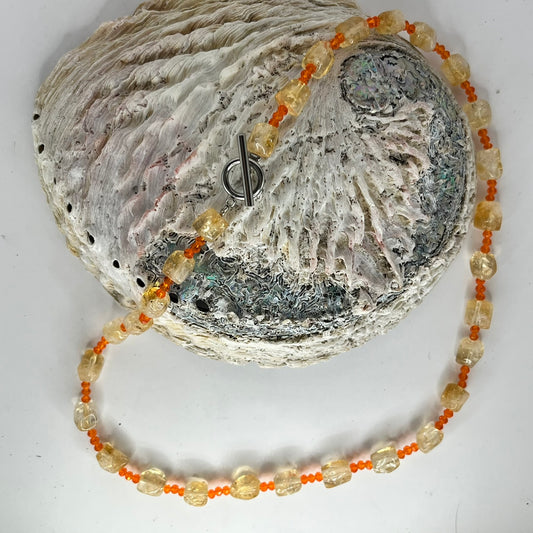 Citrine Beaded Necklace- 44cm