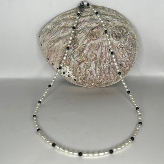 Pearl and Black Tourmaline Beaded Necklace