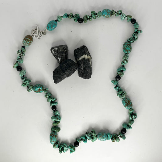 Turquoise & Black Tourmaline Beaded Necklace