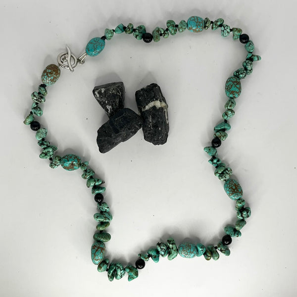 Turquoise & Black Tourmaline Beaded Necklace