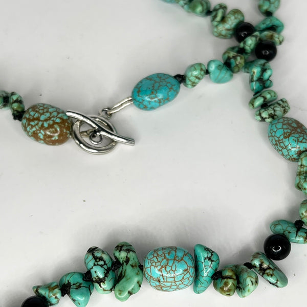 Turquoise & Black Tourmaline Beaded Necklace