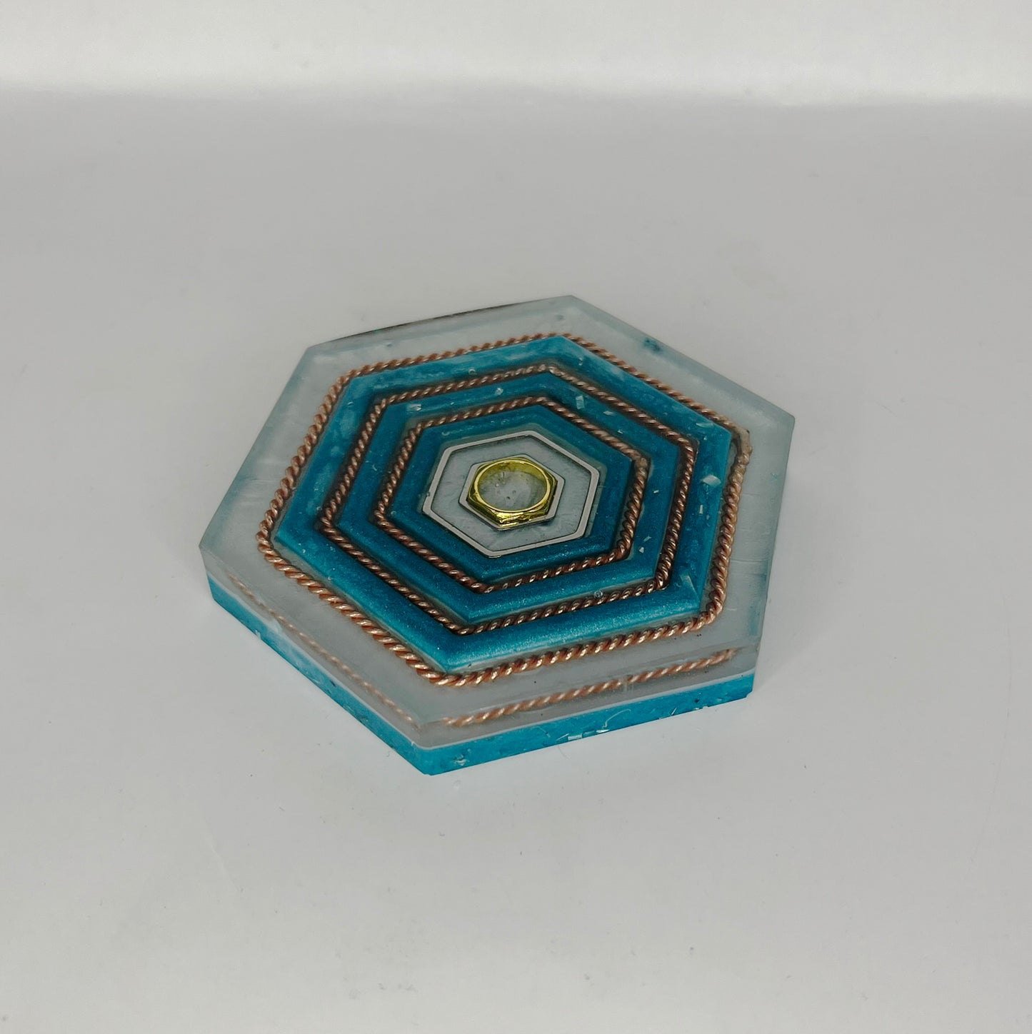 Large Hexagon -  Blue/White - Orgonite