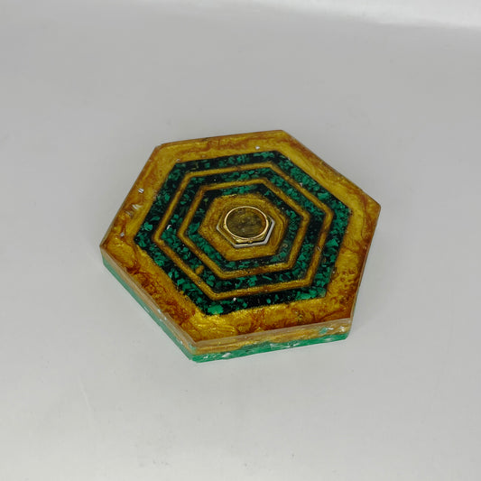 Large Hexagon -  Green/Gold - Orgonite