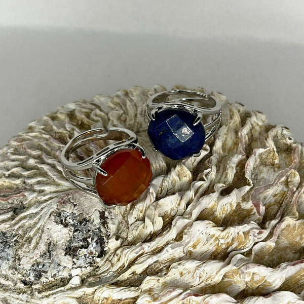 Assorted Round Facet Gemstone Ring Adjustable