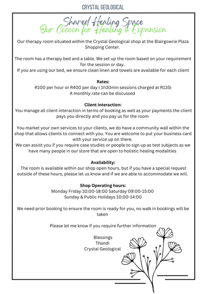 Therapy Room Booking - Crystal Geological