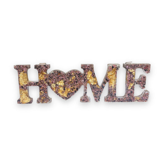 Rhodonite & Gold Leaf Home Sign - Hanging or Stand