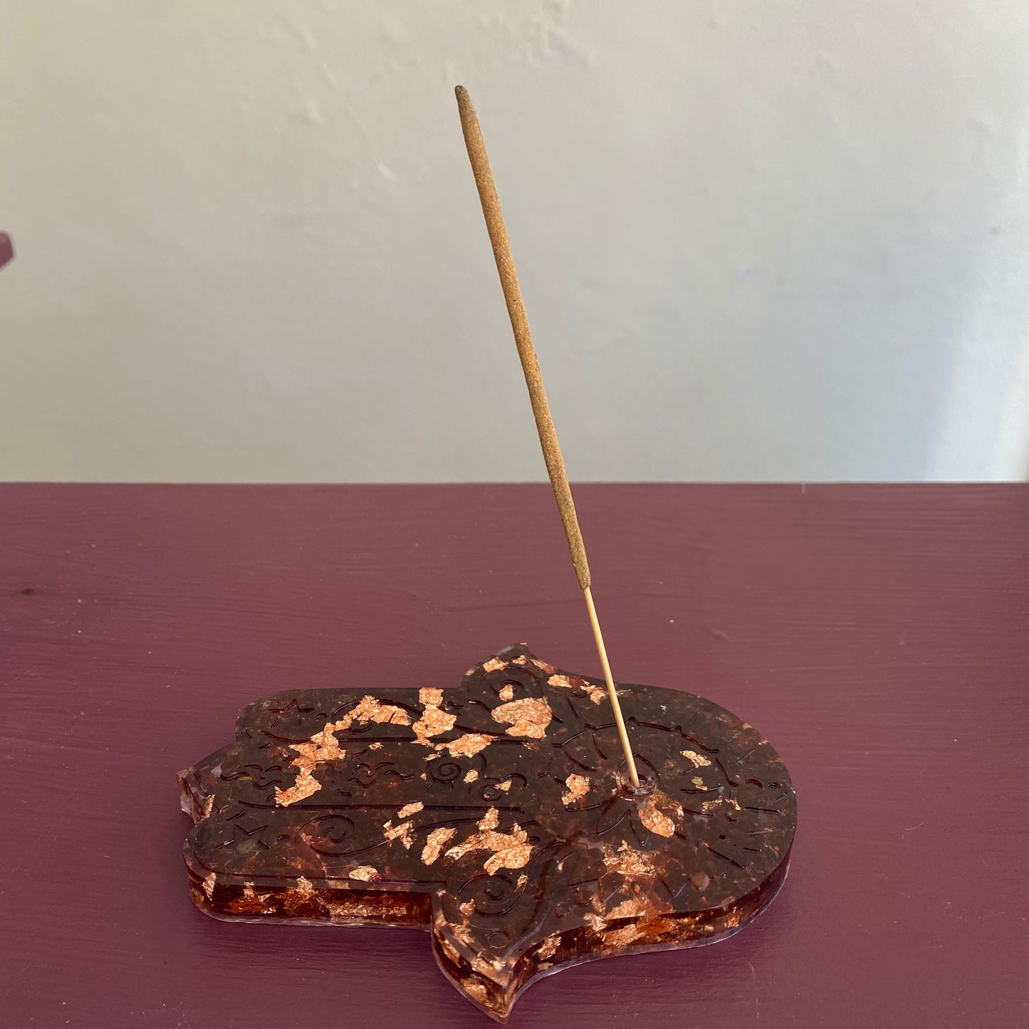 Garnet Copper Leaf Incense Holder - 12cm