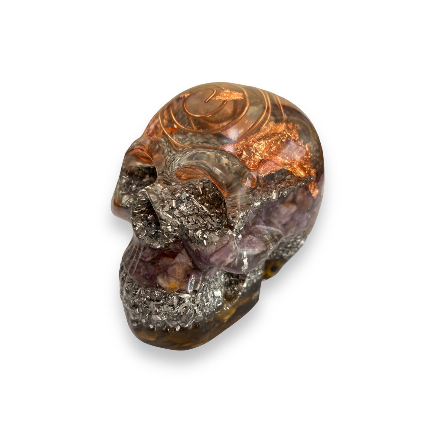 Amethyst & Tiger Eye Orgonite Skull - 8cm