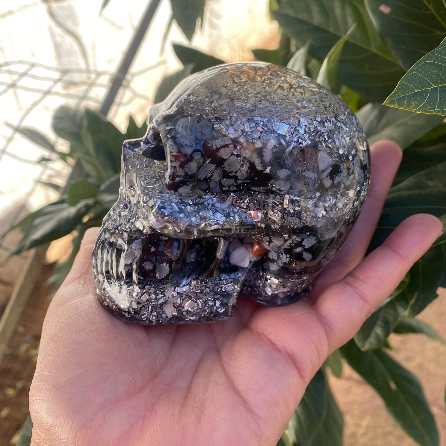 Orgonite Snowflake Obsidian Skull - 8cm