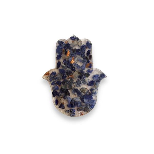 Sodalite & Copper Leaf Hamsa Hand Incense Holder - 12cm - Crystal Geological