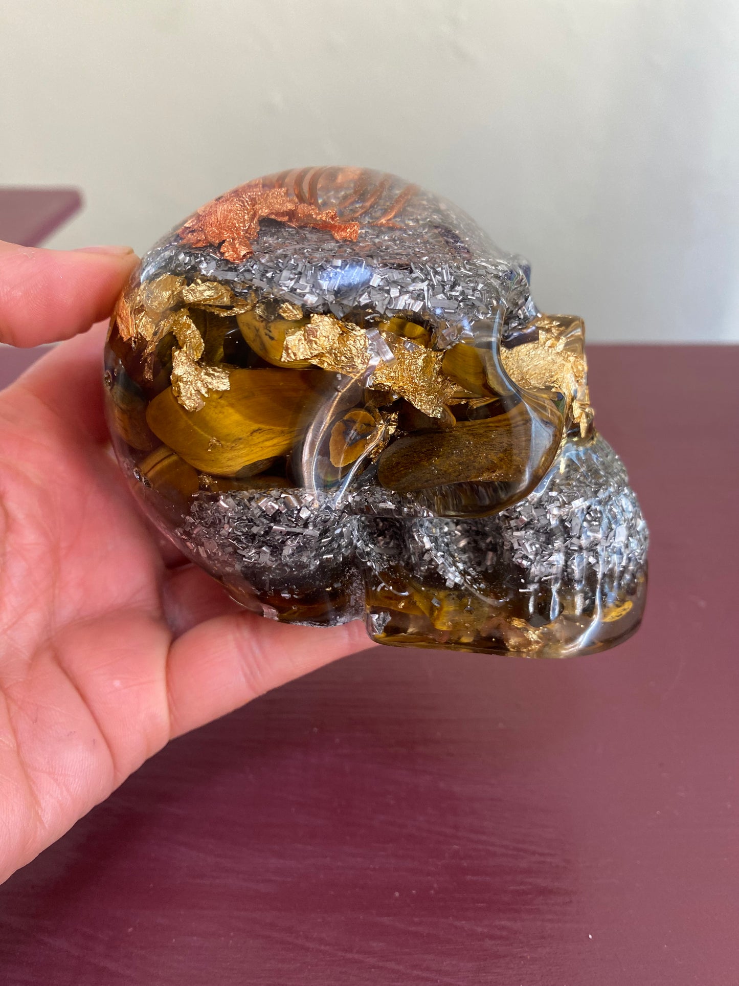 Tiger Eye Orgonite Skull - 8cm