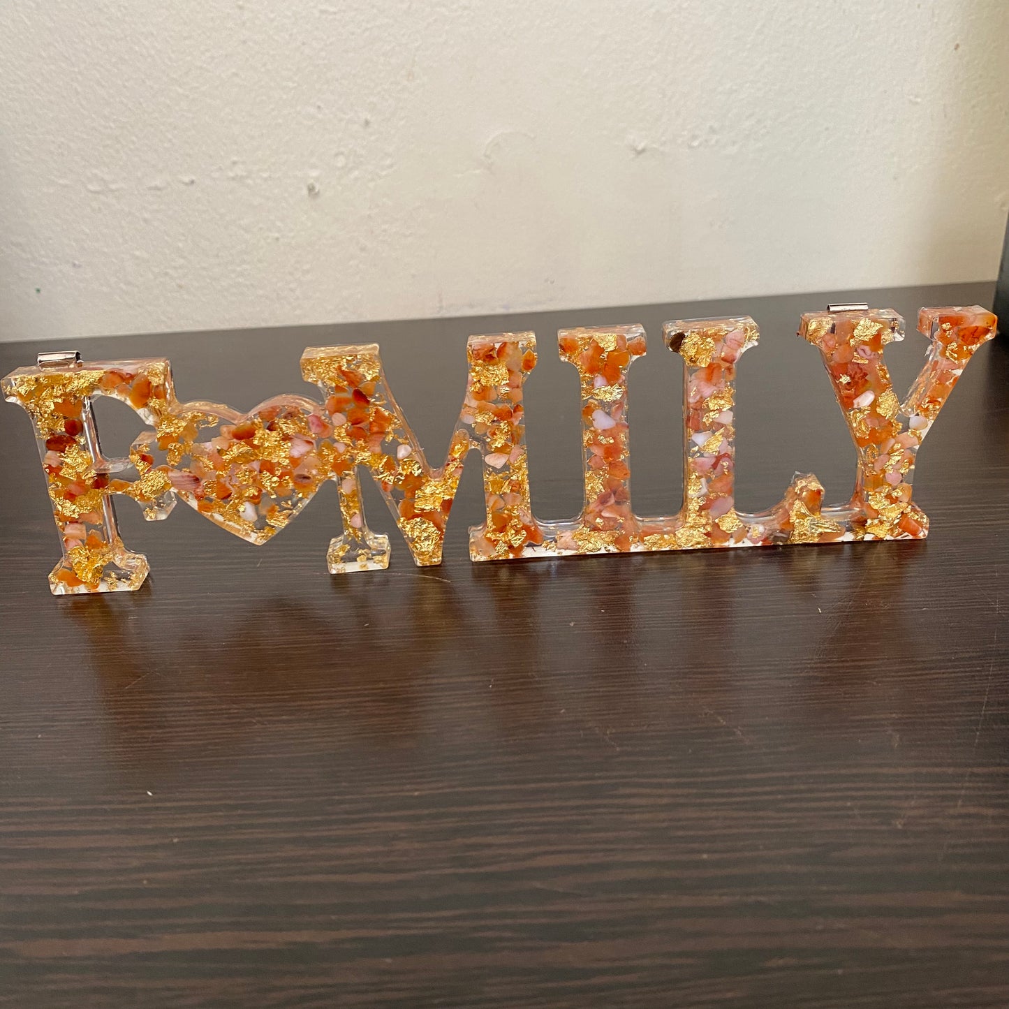 Carnelian & Gold Leaf Family Sign - Hanging or Stand