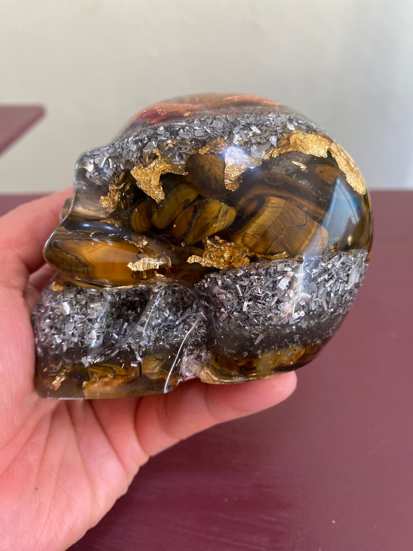 Tiger Eye Orgonite Skull - 8cm