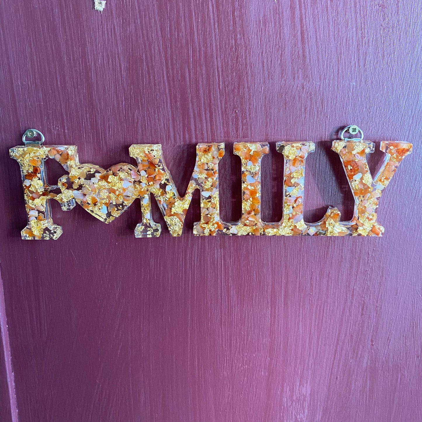 Carnelian & Gold Leaf Family Sign - Hanging or Stand