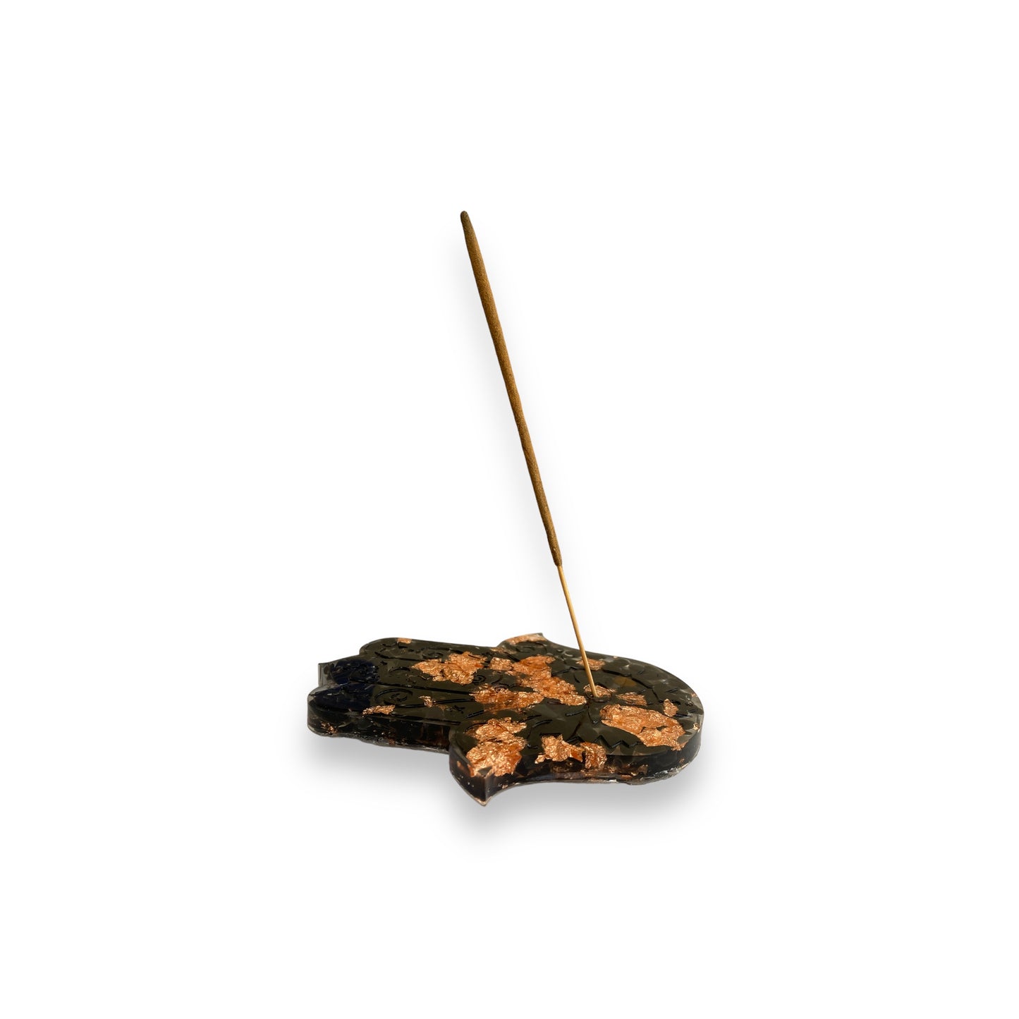 Black Obsidian & Copper Leaf Hamsa Hand Incense Holder - 12cm