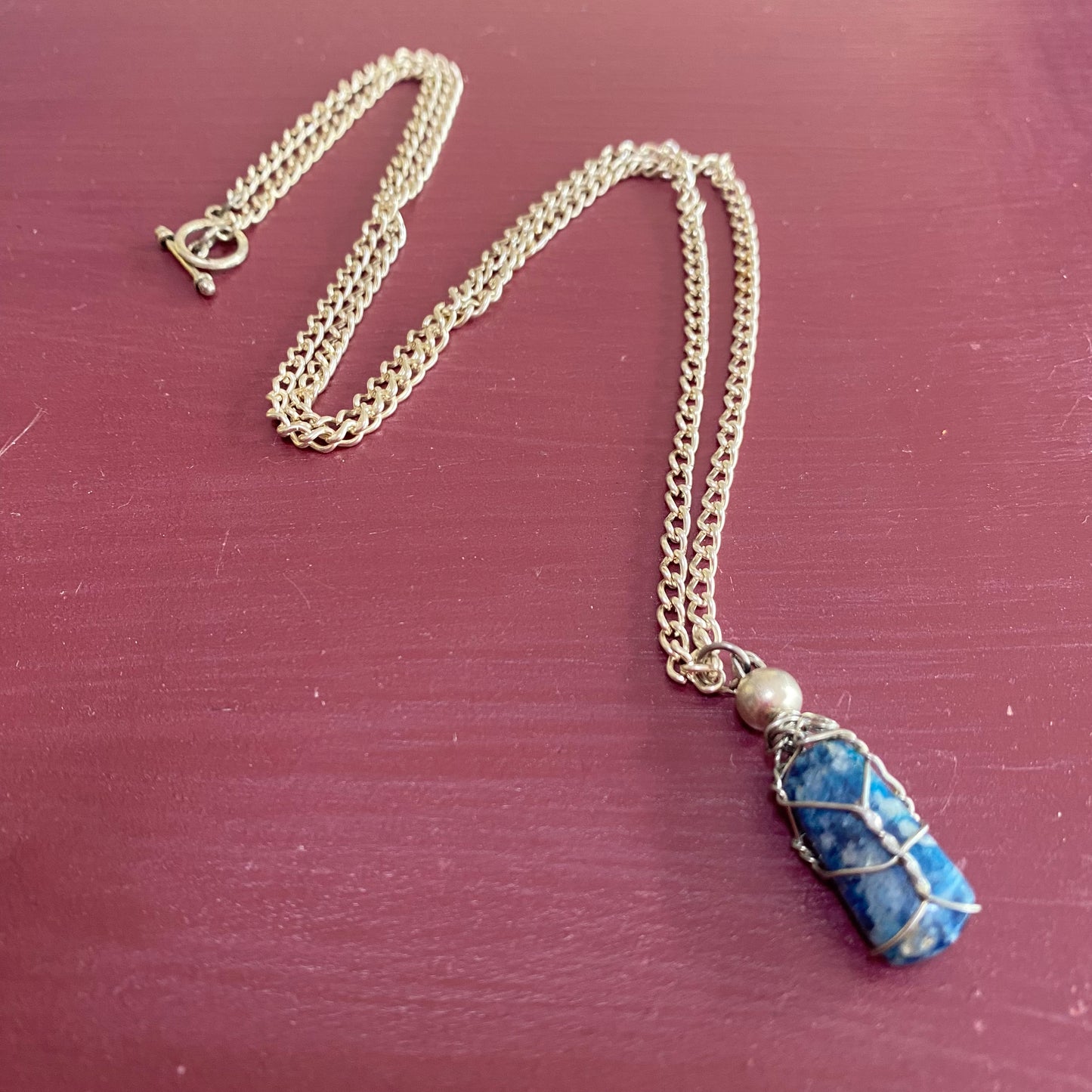 Blue Apatite Silver Chain- 60cm