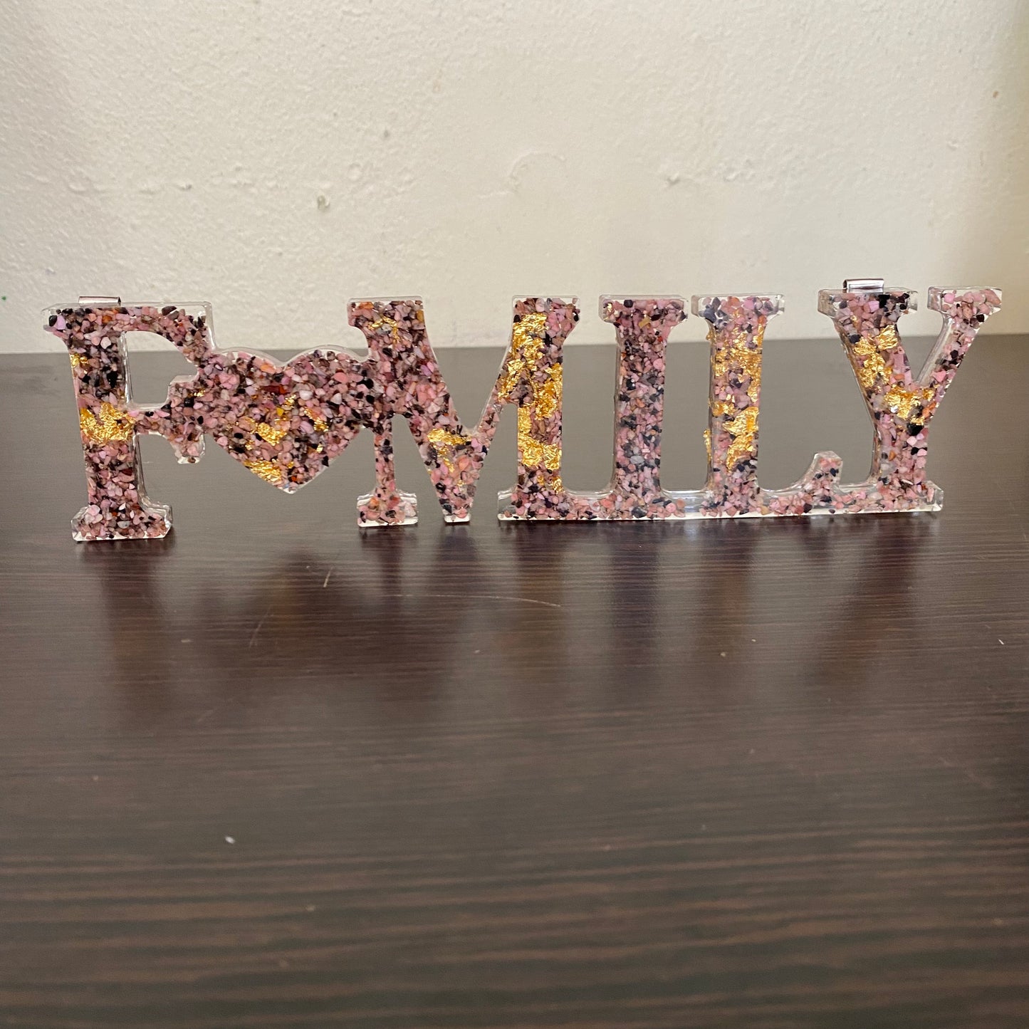 Rhodonite & Gold Leaf Family Sign - Hanging or Stand