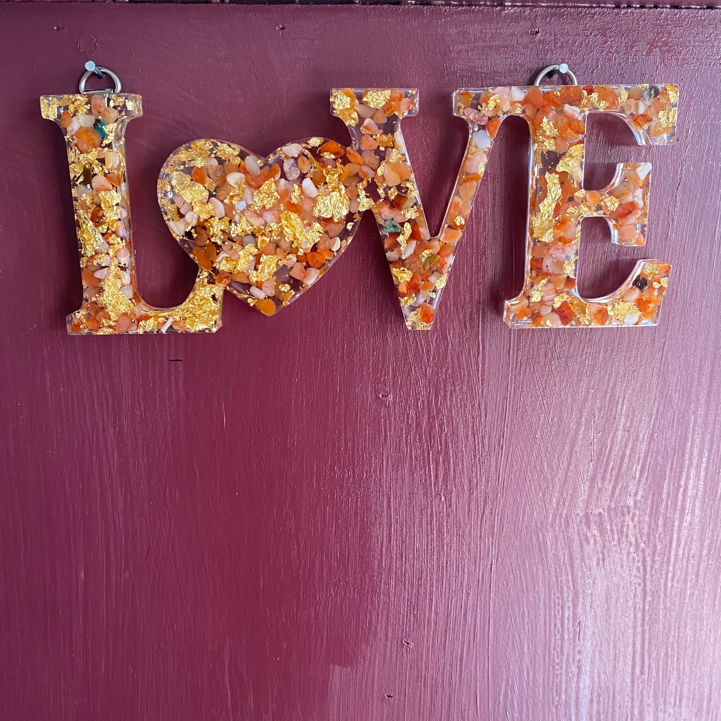 Carnelian & Gold Leaf Love Sign - Hanging or Self Stand