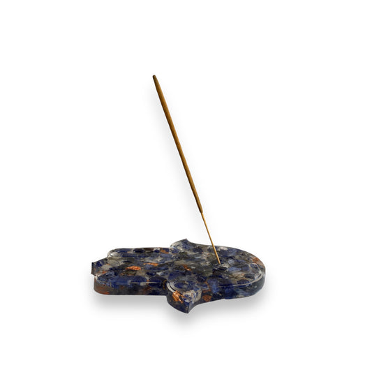 Sodalite & Copper Leaf Hamsa Hand Incense Holder - 12cm