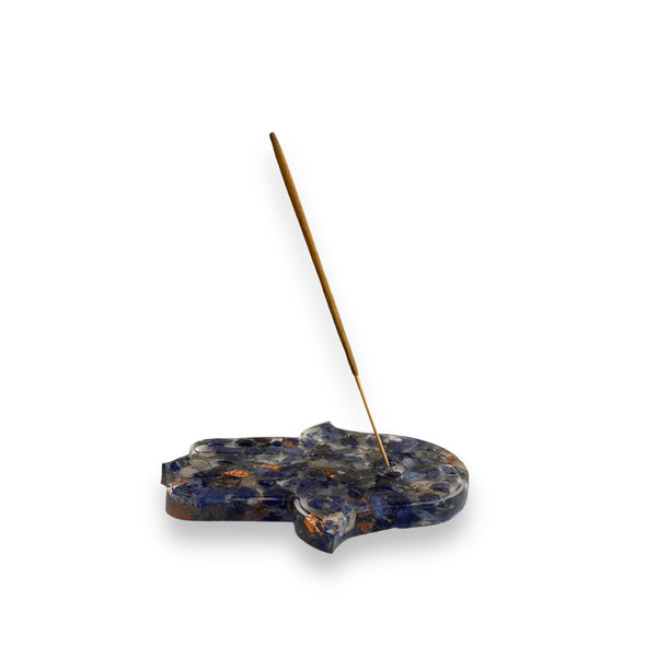 Sodalite & Copper Leaf Hamsa Hand Incense Holder - 12cm - Crystal Geological