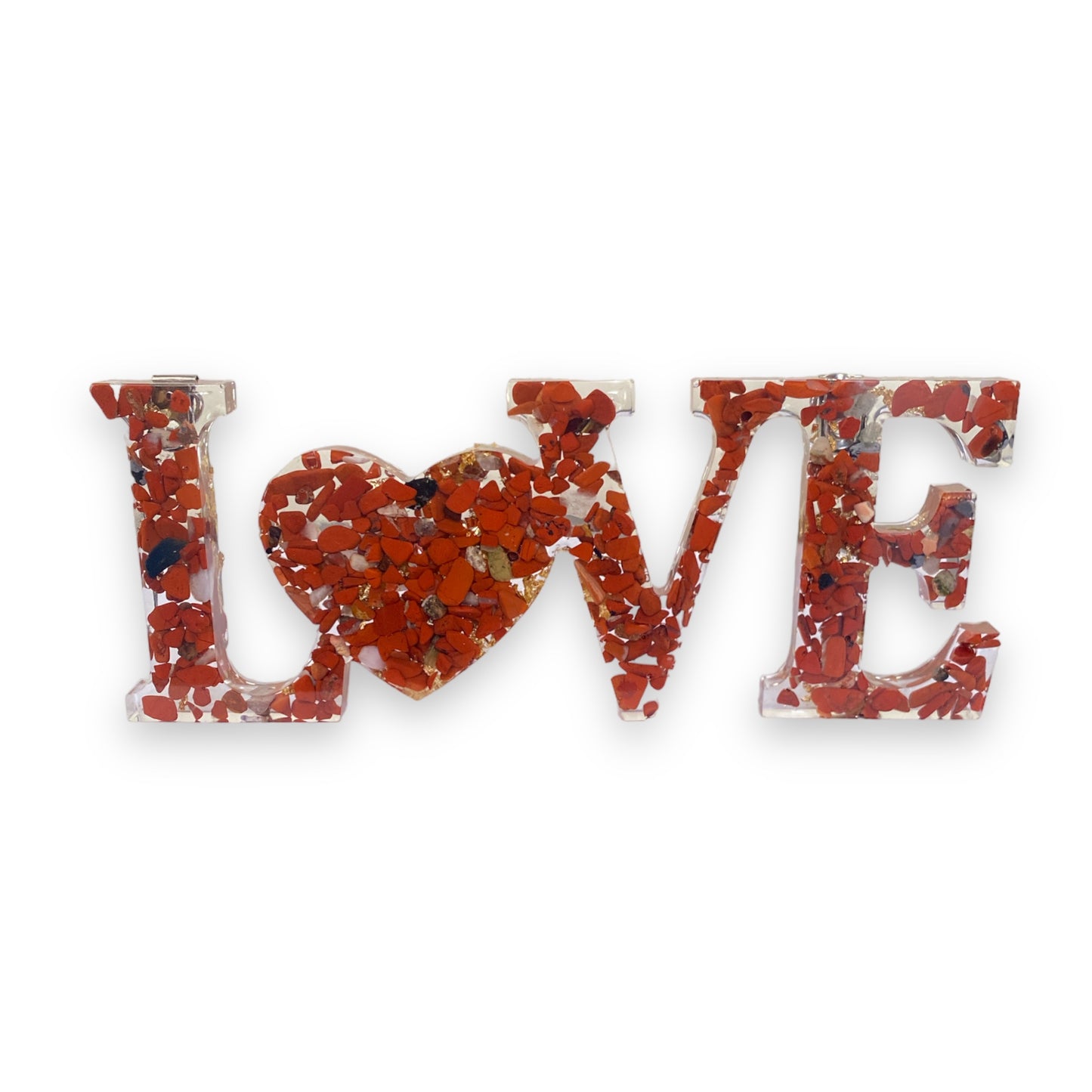 Red Jasper & Gold Leaf Love Sign - Hanging or Self Standing