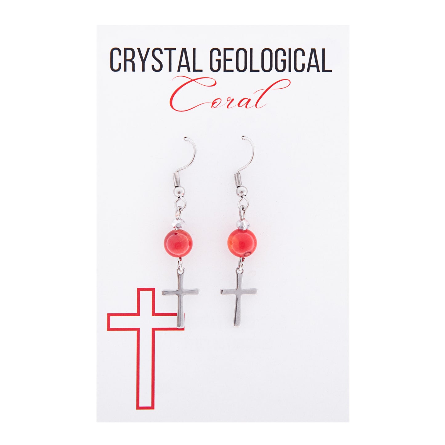 Coral Cross Earring Pair
