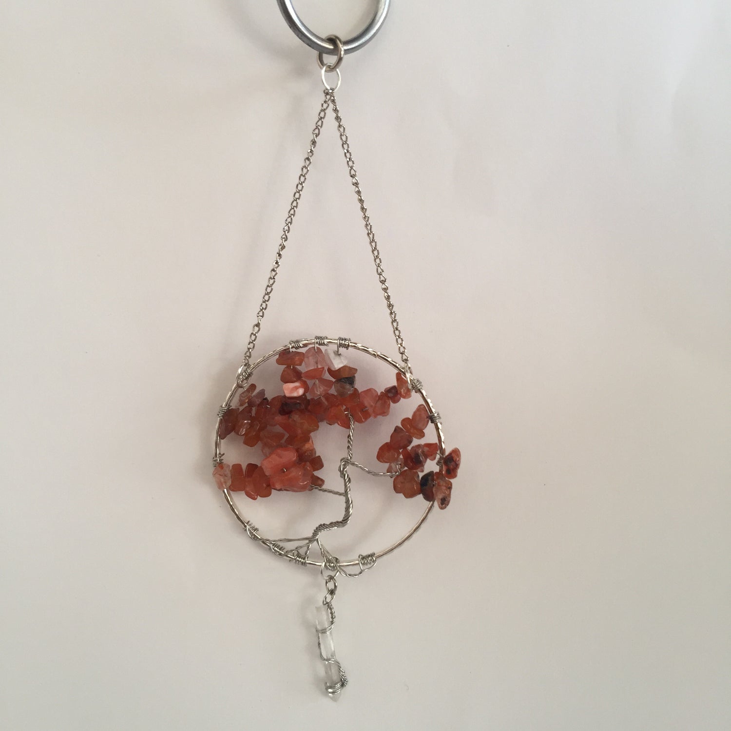 Brown Agate Silver Suncatcher with Crystal Point - Crystal Geological